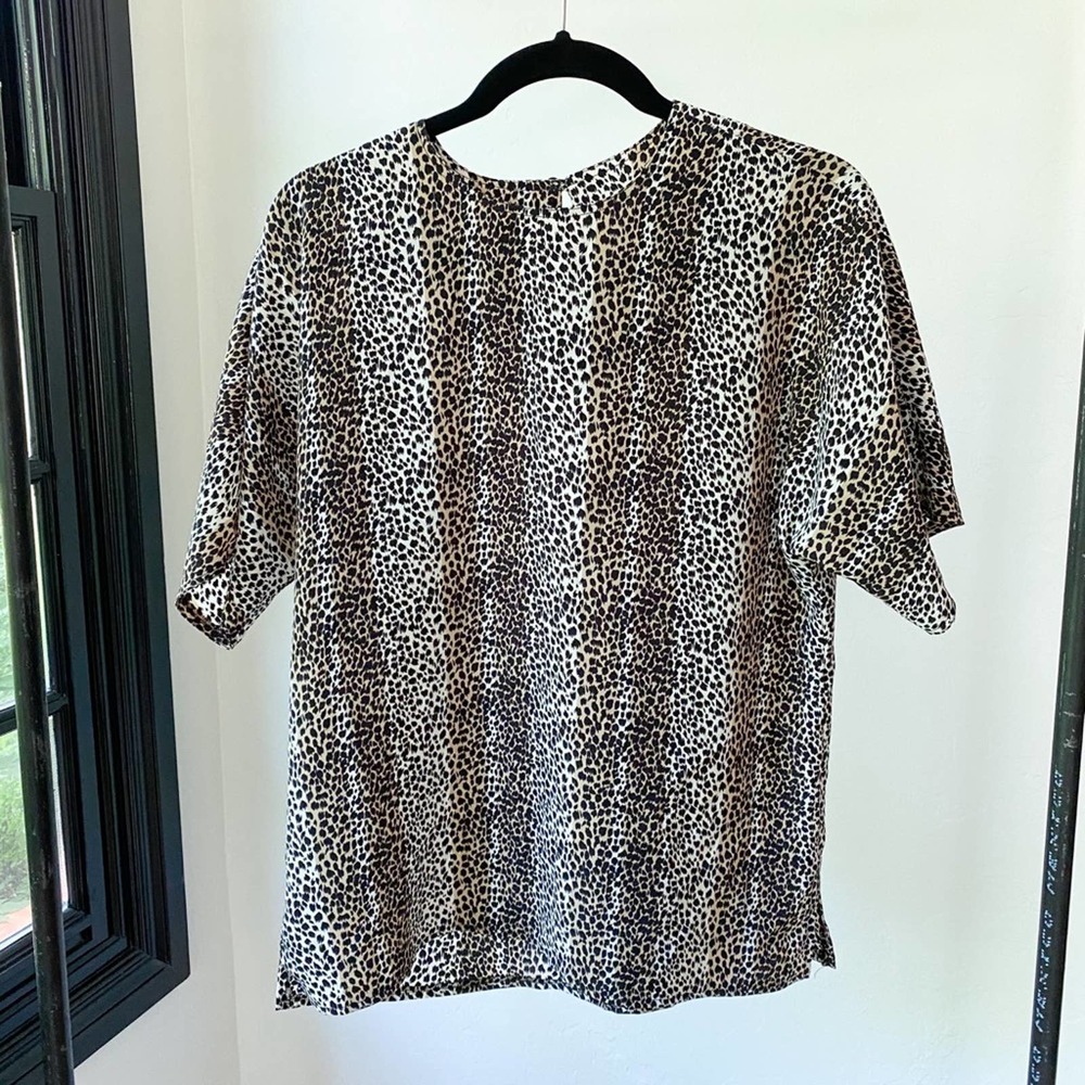 Da-Rue of California Women's Vintage Black/Tan Cheetah Short Sleeve Blouse sz 6